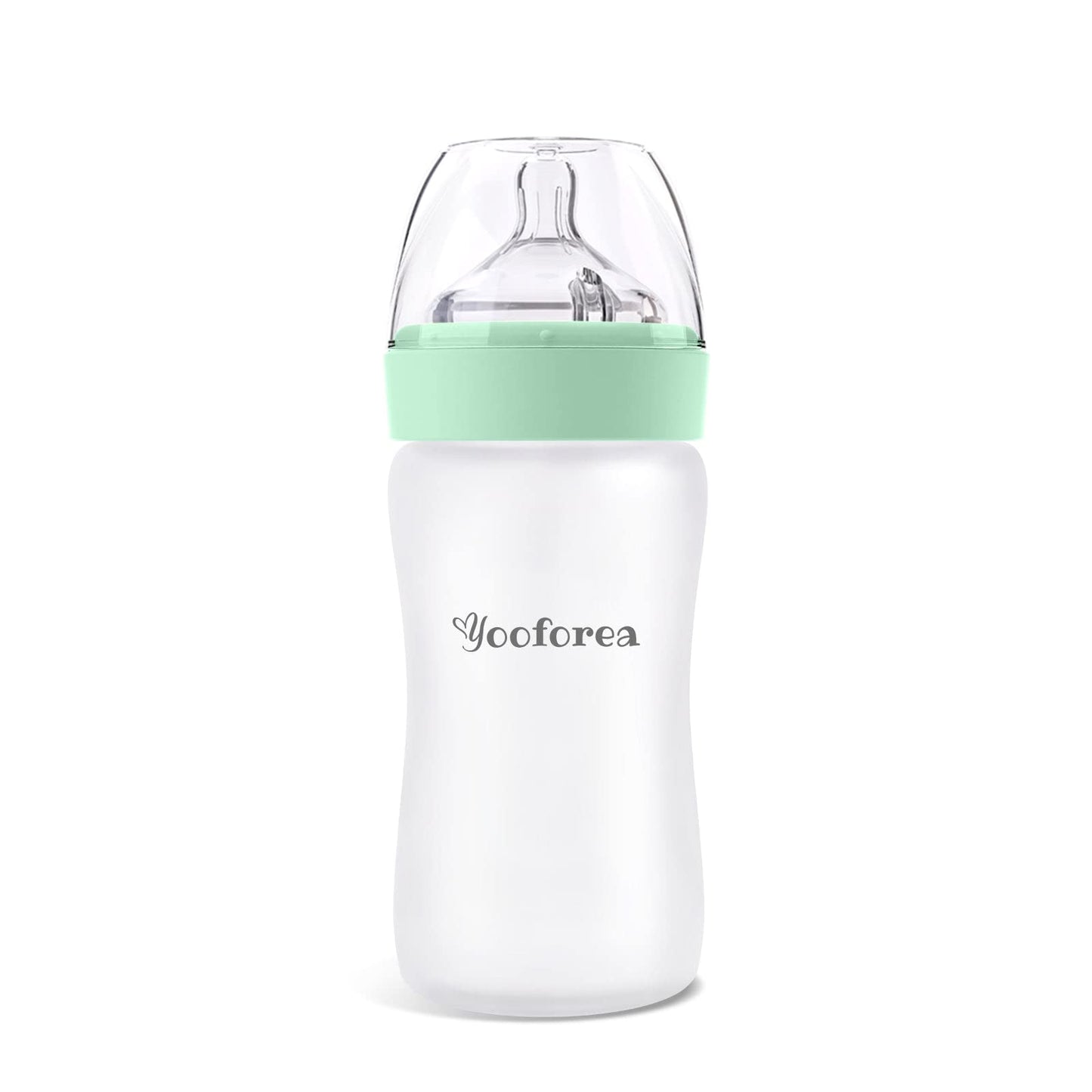 Yooforea Silicone Coated Glass Baby Bottle, 0M+ Slow Flow Nipple I Anti-Colic, Wide Neck, Stable Base I Medical-Grade Silicone Coating for Shatter Protection, BPA BPS PVC Free (3 Ounce-Honey)