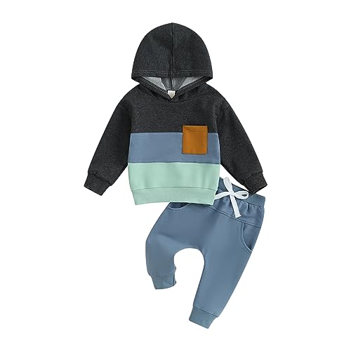 Infant Baby Boy Fall Winter Clothes Outfits Hooded Long Sweatshirt Pants Set Toddler Clothes 6 12 18 24 Months 2T