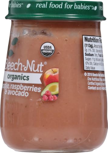 Beech-Nut Organics Stage 2 Organic Baby Food, Apple Raspberries & Avocado, 4oz Jar