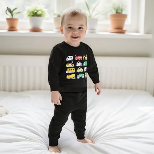 Fernvia Baby Boy Fall Winter Clothes Toddler Kids Solid Outfits Vehicle Long Sleeve Sweatshirt Tops + Joggers Pants Set