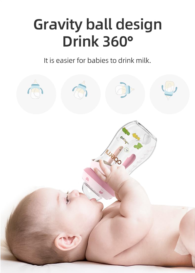 Baby Bottles, Weighted Straw Toddler Milk Bottles with Non-Slip Handle, Size + Variable Fast Flow, 12+ Months, BPA-Free, Blue/1Pack/9oz