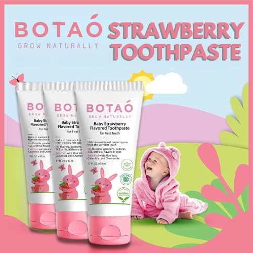 Fluoride Free Baby Toothpaste | Strawberry Flavored - Organic Training Natural Toddler Toothpaste for Toddlers | EWG Verified, Vegan, SLS Free, Safe to Swallow, Aloe Vera -1.7Oz
