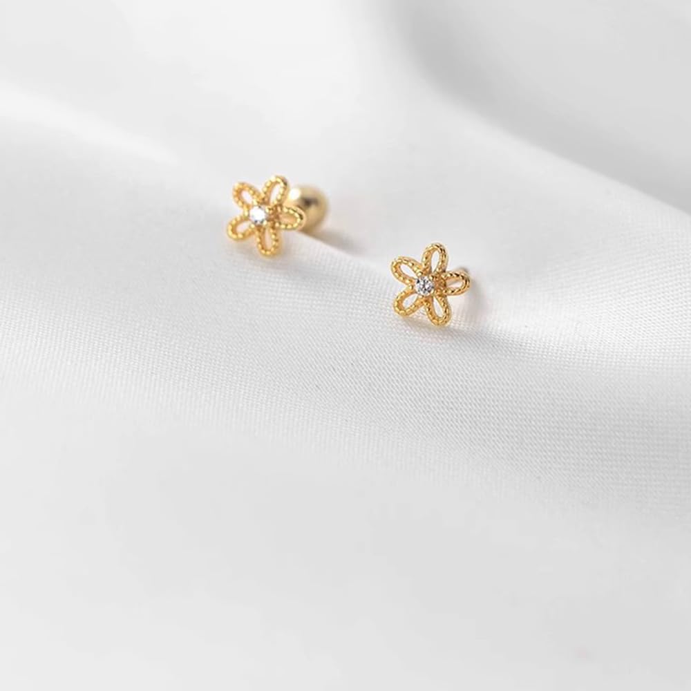 18G Daisy Flower Stud Cartilage Earrings for Women Girls 925 Sterling Silver CZ Tiny Cute Floral 3mm Ball Barbell Screw Back Studs Sleeper Tragus Post Hypoallergenic Piercing Body Jewelry Gifts