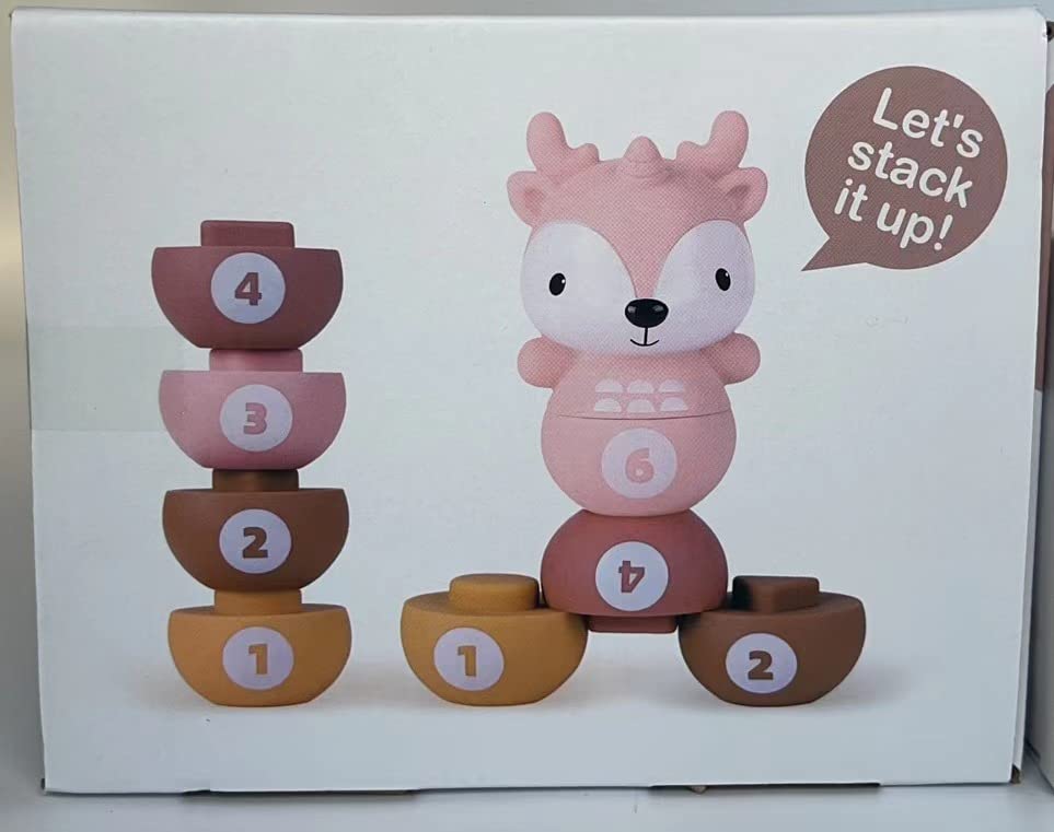 Nueplay 13 Pcs Building Circle & Blocks, Stacking & Nesting Baby Toys with Horse Figure, Newborn Essentials Squeeze Teething Toy Gifts for 6 12 18 Months Baby Toddler Girls