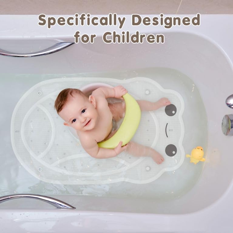 Bath Mat for Tub Non Slip Baby, Kids Bathtub Mat, 30"x18" Bath Mat for Baby, Natural Rubber no Odors, Textured Surface and Strong Suction Cups for Double Anti-Slip, Easy to Clean, Green
