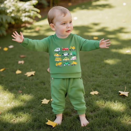 Fernvia Baby Boy Fall Winter Clothes Toddler Kids Solid Outfits Vehicle Long Sleeve Sweatshirt Tops + Joggers Pants Set