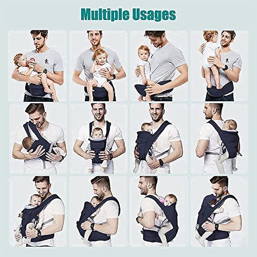 Baby Carrier, Ergonomic 6-in-1 Baby Carrier with Hip Seat for Newborn Infant Toddler, Adjustable Detachable Baby Holder Carrier for Dad Mom