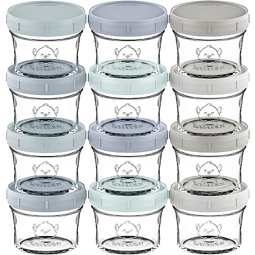 KeaBabies 4pk 8oz & 4pk 4oz Glass Baby Food Containers with Lids - Leak-Proof,Microwavable Small Glass Jars,Baby Purees & Toddler Snack Storage Containers,BPA-Free,Dishwasher & Freezer Safe(Musk Dusk)
