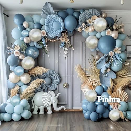 Dusty Blue Balloon Garland Double Stuffed Slate Pastel Blue White Sand Pearl Balloon Arch Kit for Baby Shower Birthday Bridal Shower Wedding Graduation Party Decorations