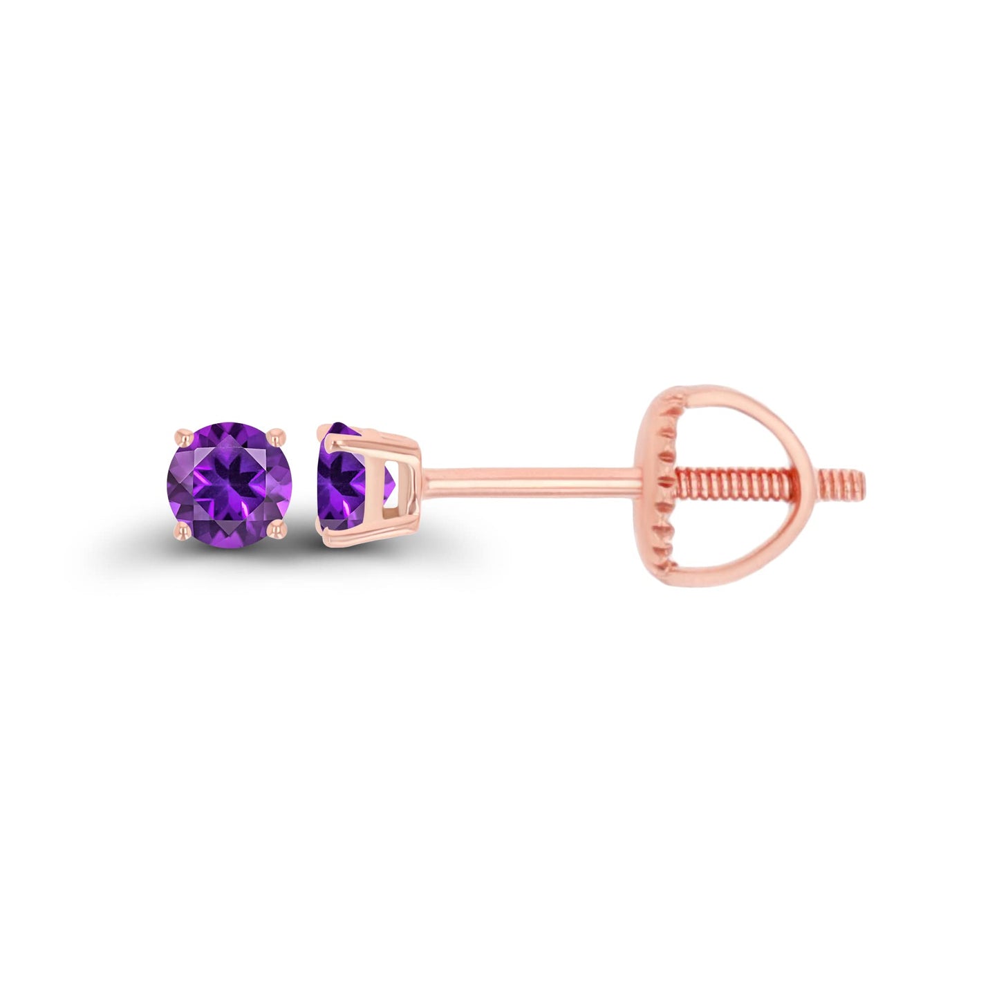 14K Gold Plated 925 Sterling Silver Hypoallergenic 3mm Round Genuine Birthstone Solitaire Screwback Stud Earrings