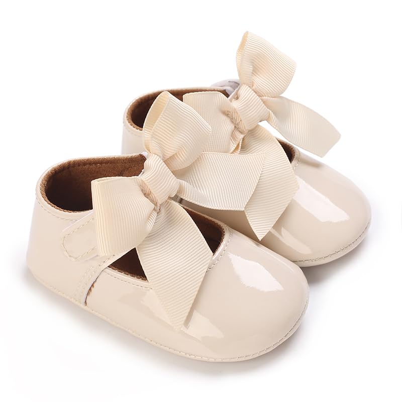 LAFEGEN Baby Girls Mary Jane Flats with Bownot Non Slip Soft Sole PU Leather Newborn Infant Toddler First Walker Cirb Dress Shoes