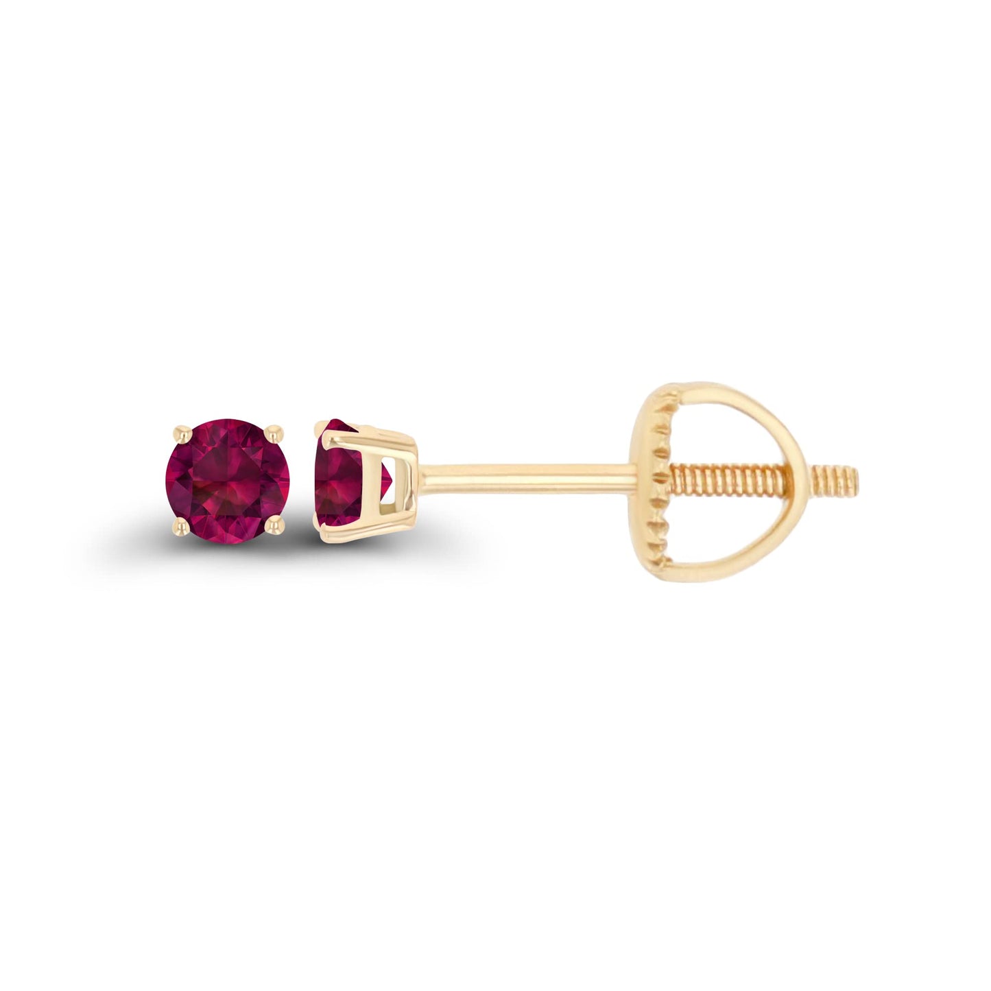 14K Gold Plated 925 Sterling Silver Hypoallergenic 3mm Round Genuine Birthstone Solitaire Screwback Stud Earrings