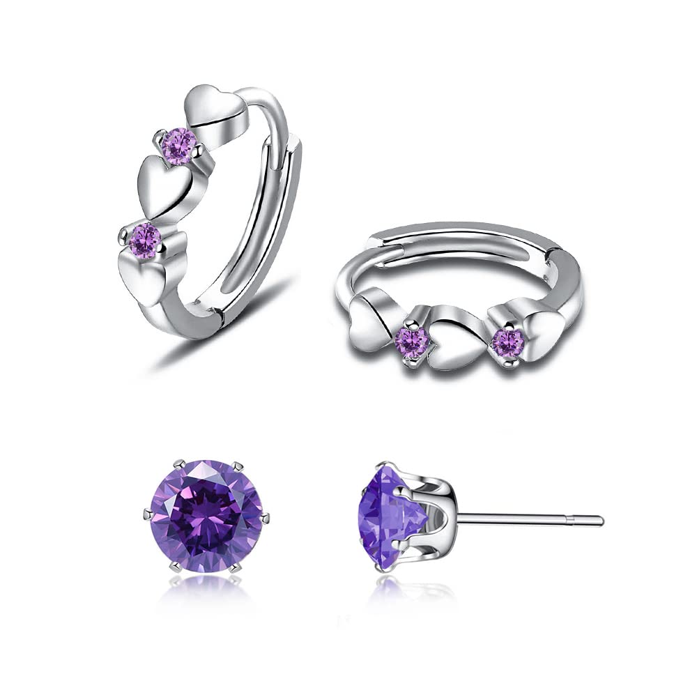 CiNily 14K White Gold Plated Small Hoop Earrings for Women Girls Heart Cubic Zirconia Hypoallergenic Earrings