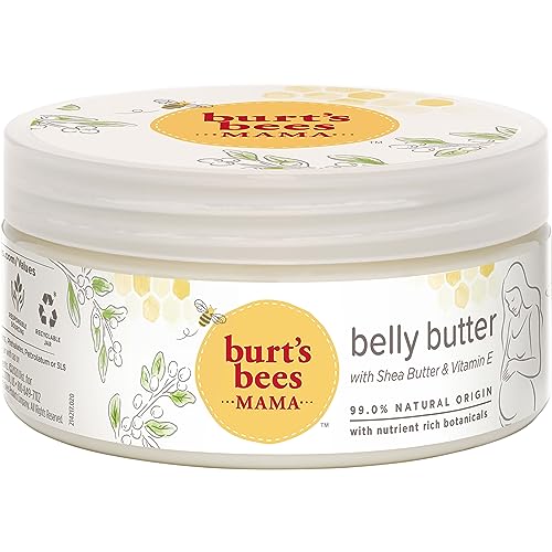 Burt's Bees Mama Belly Butter Stretch Mark Cream for Pregnancy Massages Body & Reduces Scar Appearance, Prenatal & Postnatal Tummy Skin Care, Shea Butter & Vitamin E Rich Formula, 6.5 Oz Tub
