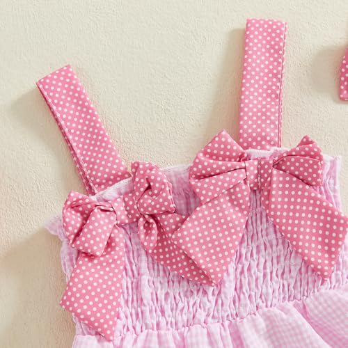 Boho Baby Girl Clothes Summer Toddler Tank Romper Sleeveless Bowknot Ruffle Overalls Jumpsuit Shorts With Headband