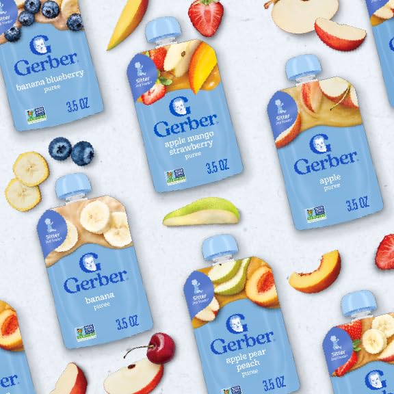 Gerber Baby Food Pouches, Toddler 12+ Months, Assorted Fruit Variety Pack, 3.5 Ounce (Set of 18)