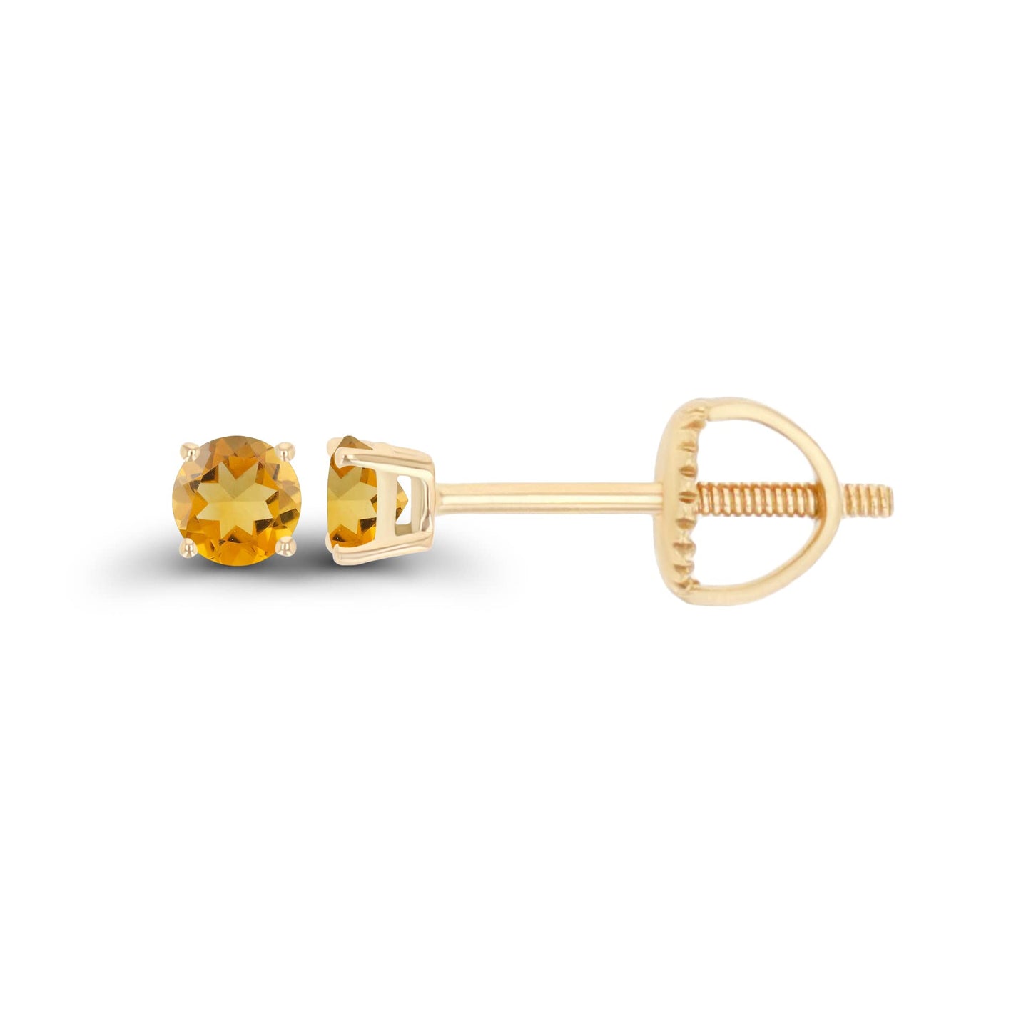 14K Gold Plated 925 Sterling Silver Hypoallergenic 3mm Round Genuine Birthstone Solitaire Screwback Stud Earrings