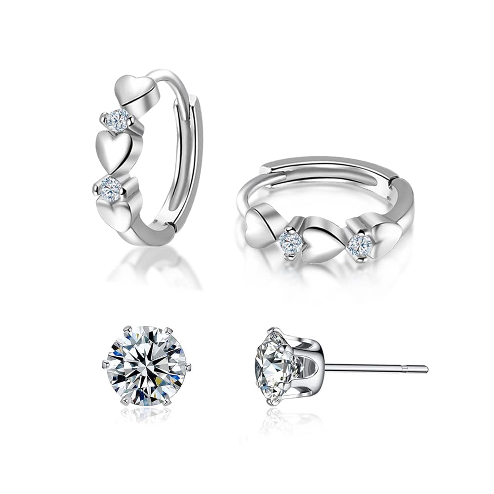 CiNily 14K White Gold Plated Small Hoop Earrings for Women Girls Heart Cubic Zirconia Hypoallergenic Earrings