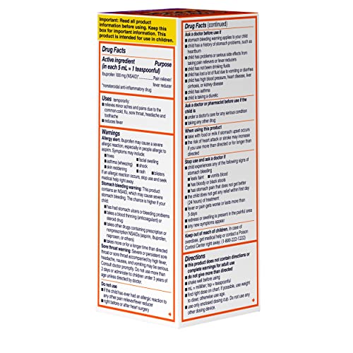 Motrin Children's Oral Suspension 100mg Ibuprofen Medicine, NSAID Fever Reducer & Pain Reliever for Minor Aches & Pains Due to Cold & Flu, Dye Free, Alcohol-Free, Berry Flavored, 8 fl. oz