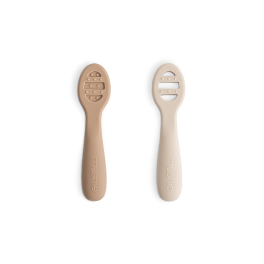 mushie Silicone First Feeding Baby Spoons | 2 Pack (Tradewinds/Shifting Sand)