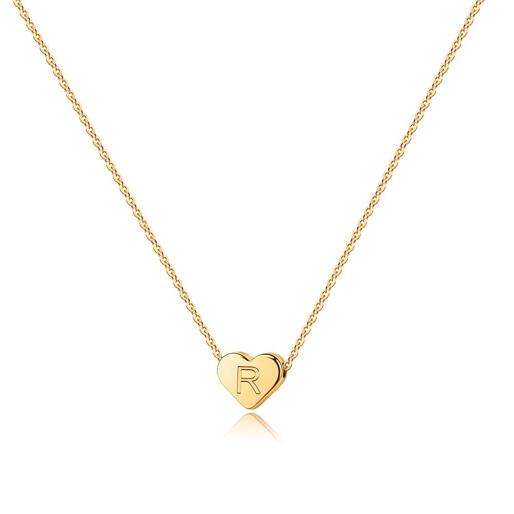 Turandoss Mothers Day Gifts for Mom Wife Women Girls - 14K Gold Plated Heart Pendant Letter Alphabet Necklace Tiny Initial Necklaces Heart Initial Necklace Gifts for Women Teens