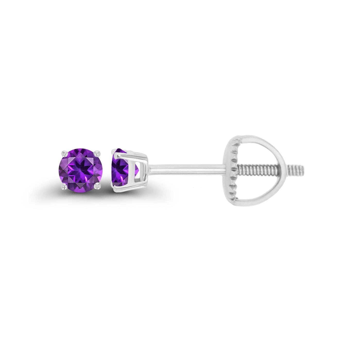 14K Gold Plated 925 Sterling Silver Hypoallergenic 3mm Round Genuine Birthstone Solitaire Screwback Stud Earrings