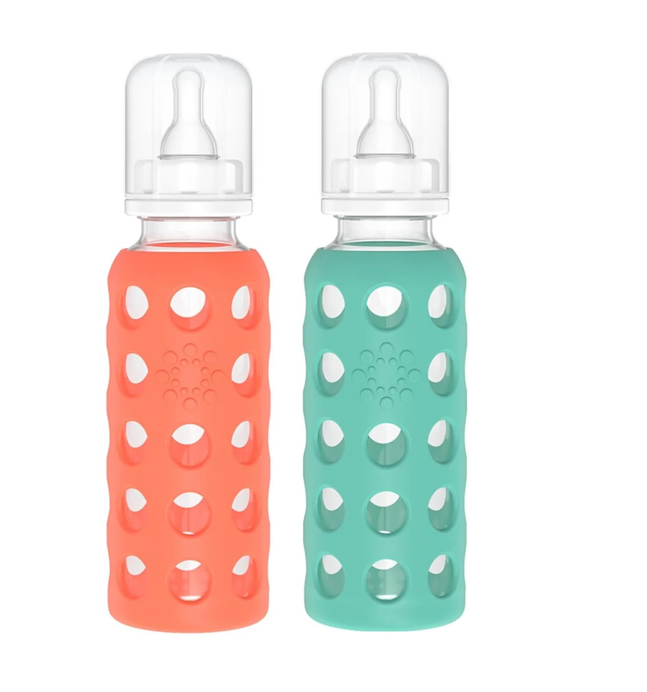 Lifefactory Glass Baby Bottles with Silicone Protection - 2-Pack, 9 oz Bottles,Papaya & Kale