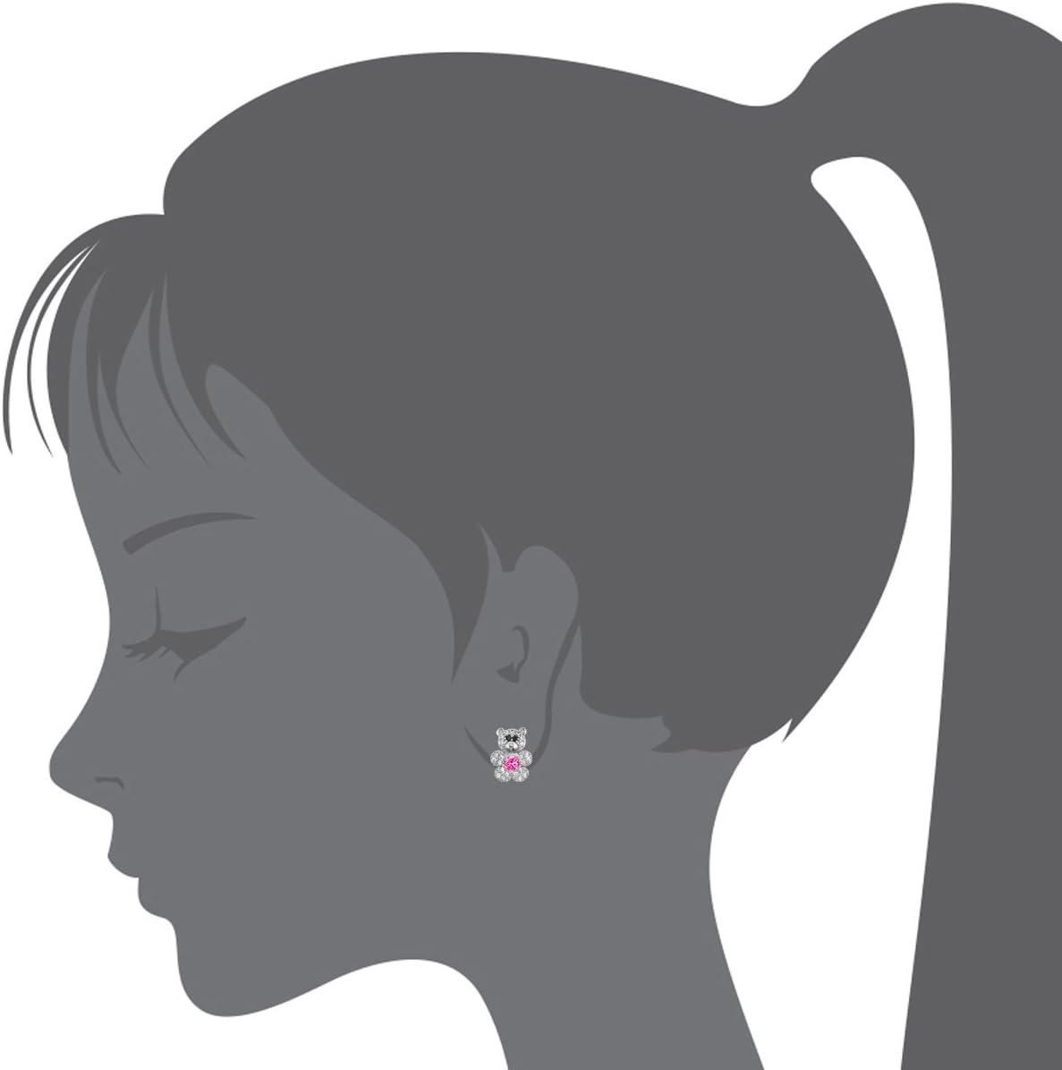 925 Sterling Silver Rhodium Plated Teddy Bear Cubic Zirconia Screwback Baby Girls Earrings
