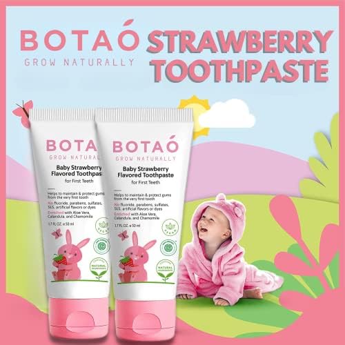 Fluoride Free Baby Toothpaste | Strawberry Flavored - Organic Training Natural Toddler Toothpaste for Toddlers | EWG Verified, Vegan, SLS Free, Safe to Swallow, Aloe Vera -1.7Oz