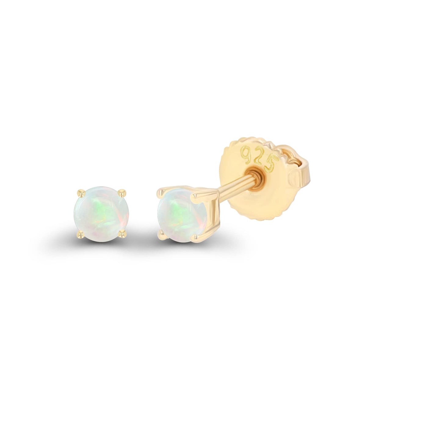 14K Gold Plated 925 Sterling Silver Hypoallergenic 3mm Round Genuine Birthstone Solitaire Screwback Stud Earrings