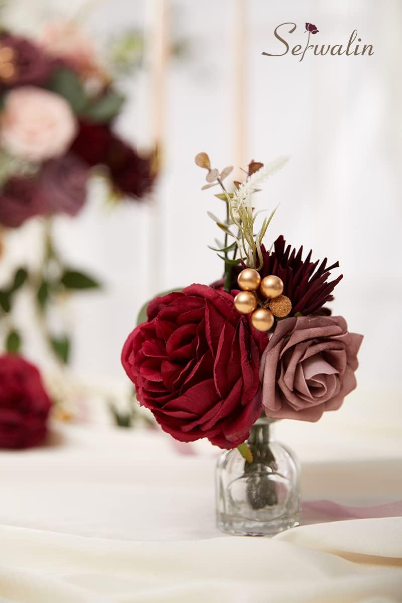 Serwalin Pink Artificial Flowers, Silk Fake Flowers for DIY Wedding Bridal Bouquets, Wedding Cake Flowers for Table Centerpieces Baby Shower Birthday Party Home Decorations