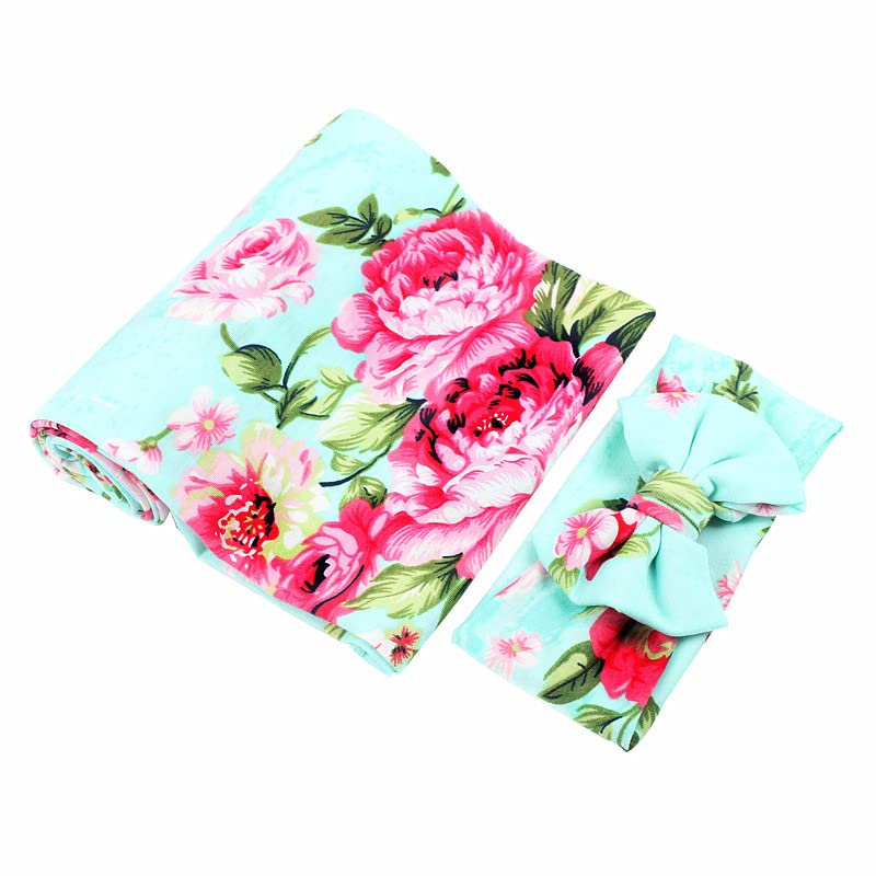 Galabloomer Newborn Receiving Blanket Headband Set Baby Flower Swaddle (vintage flower)