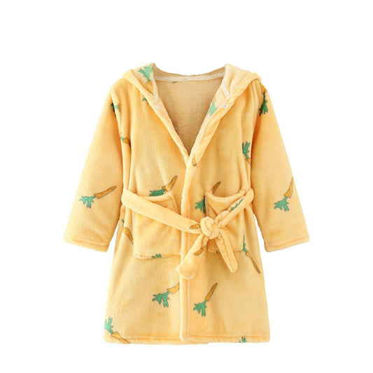 Toddlers Kids Hooded Robe Boys Girls Soft Flannel Bathrobes Pajamas Plush Robe