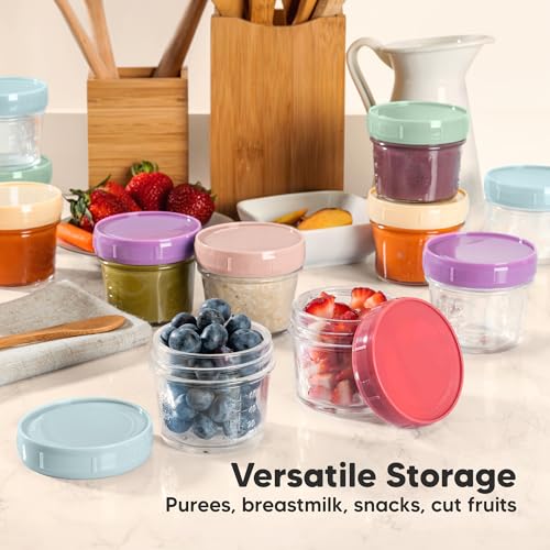 KeaBabies 4pk 8oz & 4pk 4oz Glass Baby Food Containers with Lids - Leak-Proof,Microwavable Small Glass Jars,Baby Purees & Toddler Snack Storage Containers,BPA-Free,Dishwasher & Freezer Safe(Musk Dusk)
