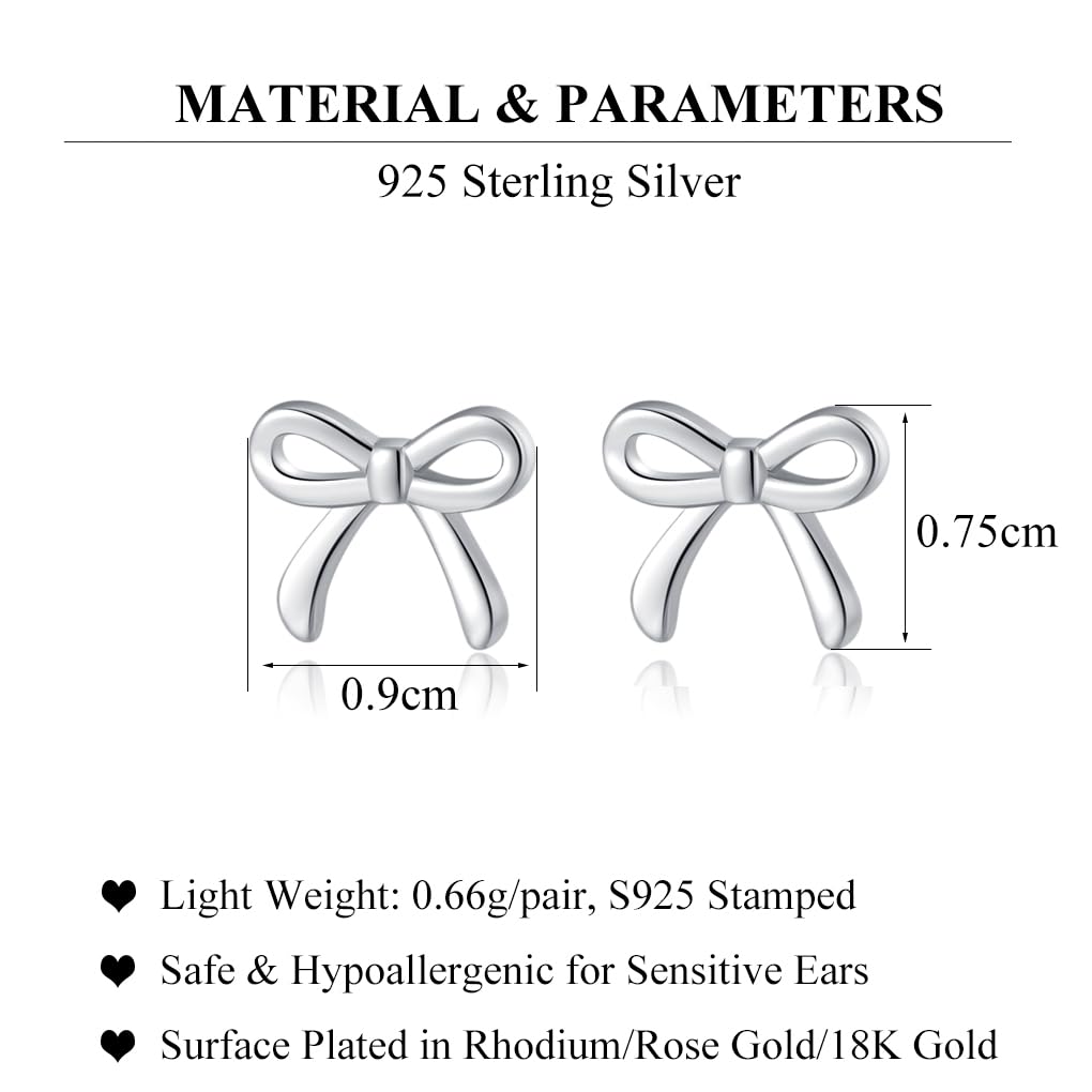 SLUYNZ Solid 925 Sterling Silver Tiny Bow Earrings Stud for Women Teens Small Bowknot post Stud Earrings