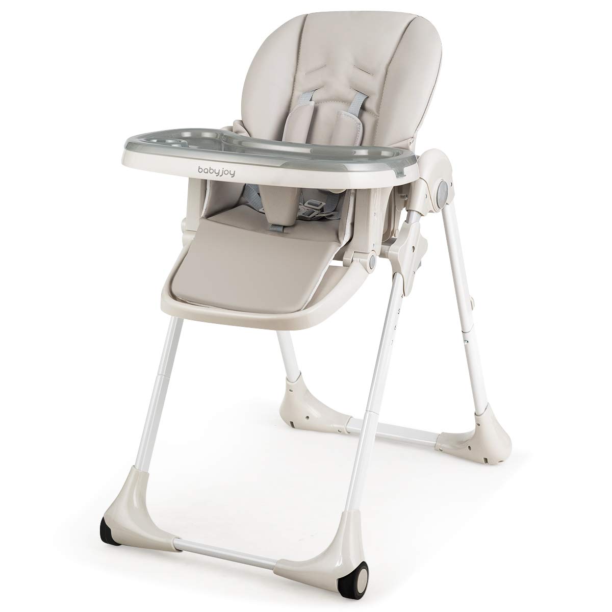 BABY JOY Convertible High Chair for Babies & Toddlers, Height Adjustable, Grow & Go High Chair w/Recline & Footrest, Removable Double Tray, Portable Baby Dinning Chair with Wheels (Beige)