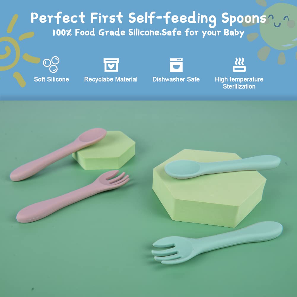 Vicloon Silicone Baby Feeding Spoons - 7 PCS First Stage for Infants, Ultra-Durable & Chewproof, Dishwasher Safe Baby Utensils