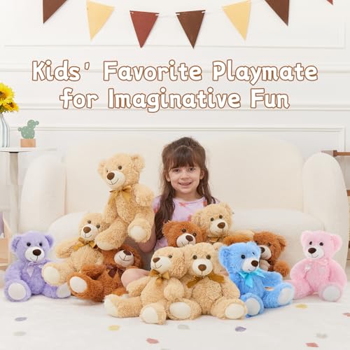 MorisMos 6Pcs Teddy Bears Bulk Baby Shower, 14inch Cute Teddy Bear Stuffed Animals Plush, Small Stuffed Bears on Centerpiece Baby Shower, White