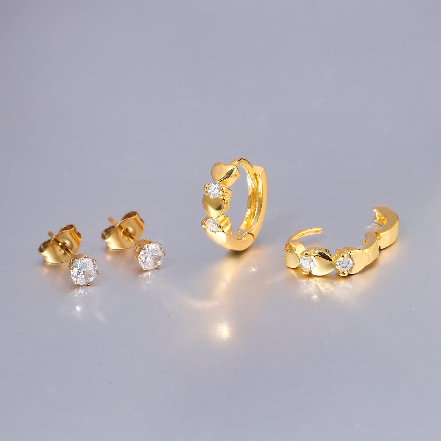 CiNily 14K White Gold Plated Small Hoop Earrings for Women Girls Heart Cubic Zirconia Hypoallergenic Earrings