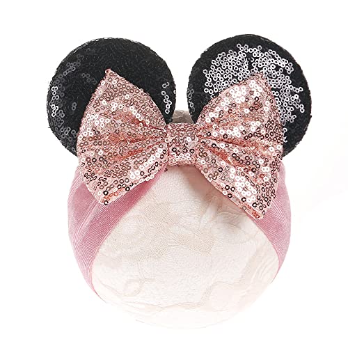 JIAHANG Baby Leopard Bows Turban Knotted Head Wraps, Hair Bows Headbands Stretchy Hair bands for Infant Toddlers Girls (pink leopard)