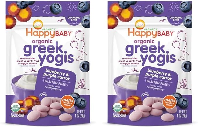 Happy Baby Organics Greek Yogis Freeze-Dried Greek Yogurt and Fruit Snacks, Strawberry Banana, 1 Ounce (Pack of 1) packaging may vary