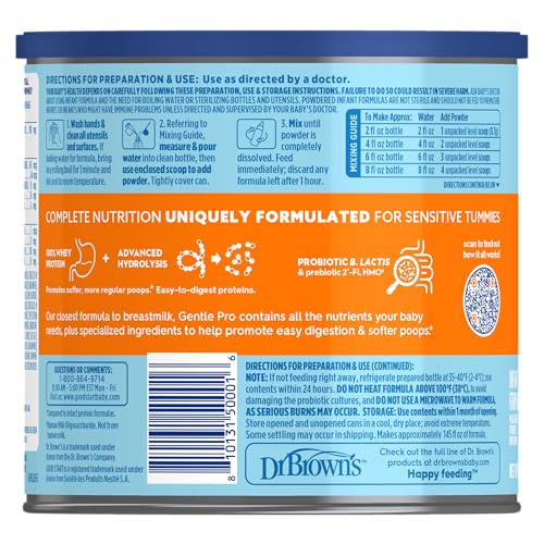 Good Start | Dr. Brown’s Gentle Pro, Baby Formula Powder, For Sensitive Tummies, Easy Digestion and Softer Poops, Infant Formula with Probiotics, DHA, Non-GMO, 20 Ounce