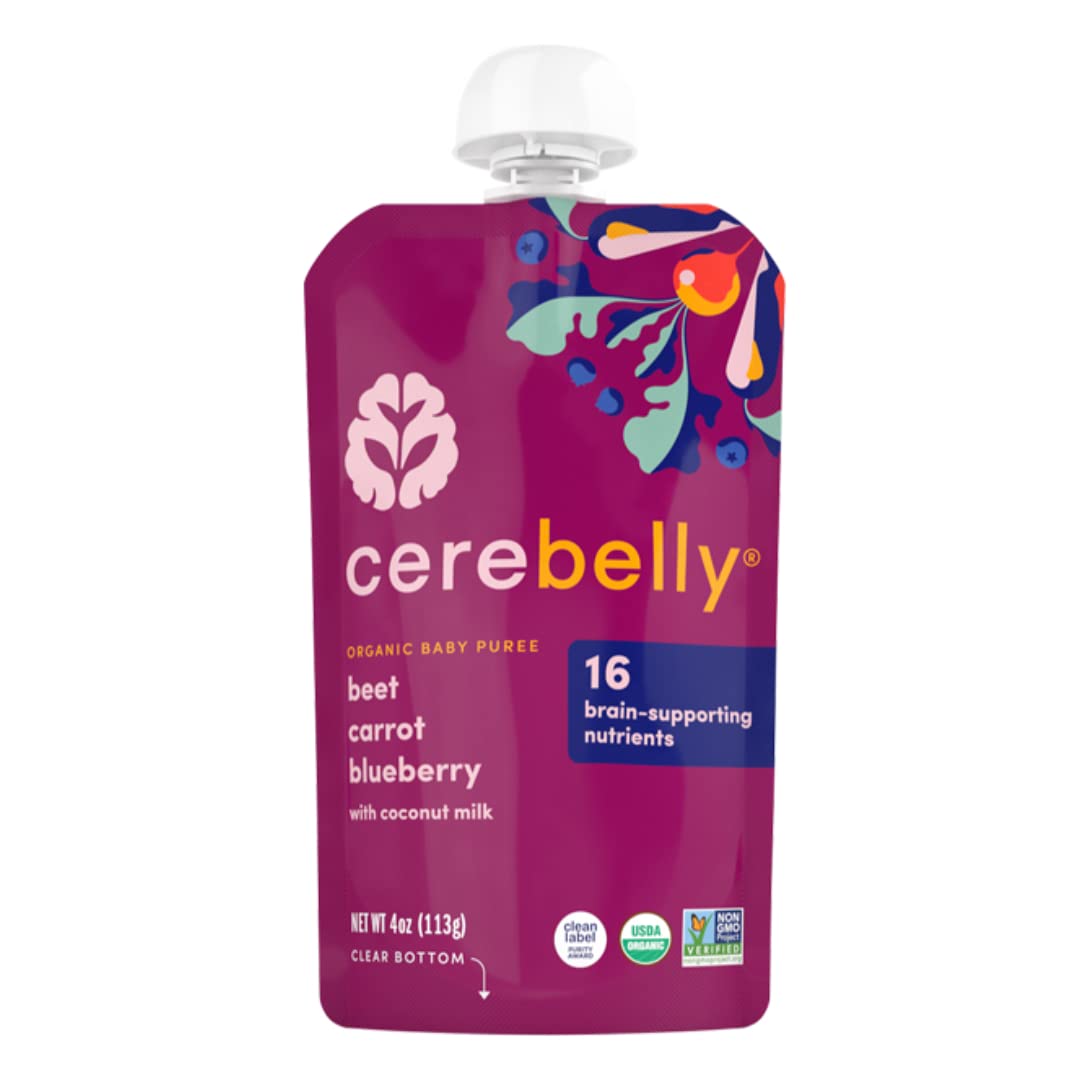 Cerebelly Organic Baby Food Pouches Variety Pack – Organic Veggie Purees for Toddlers | No Added Sugar, Fiber, Non-GMO | Blended Toddler Pouches | 4 Ounce BPA-Free Pouch | 4 Flavors | 8 Count
