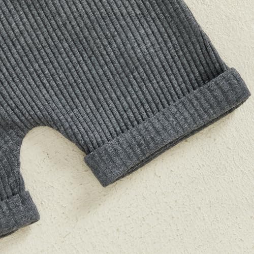 fhutpw Baby Boy Clothes Short Sleeve Romper & Shorts Sets Newborn 3 6 12 Months Summer Knitted Ribbed Splicing Color Outfits
