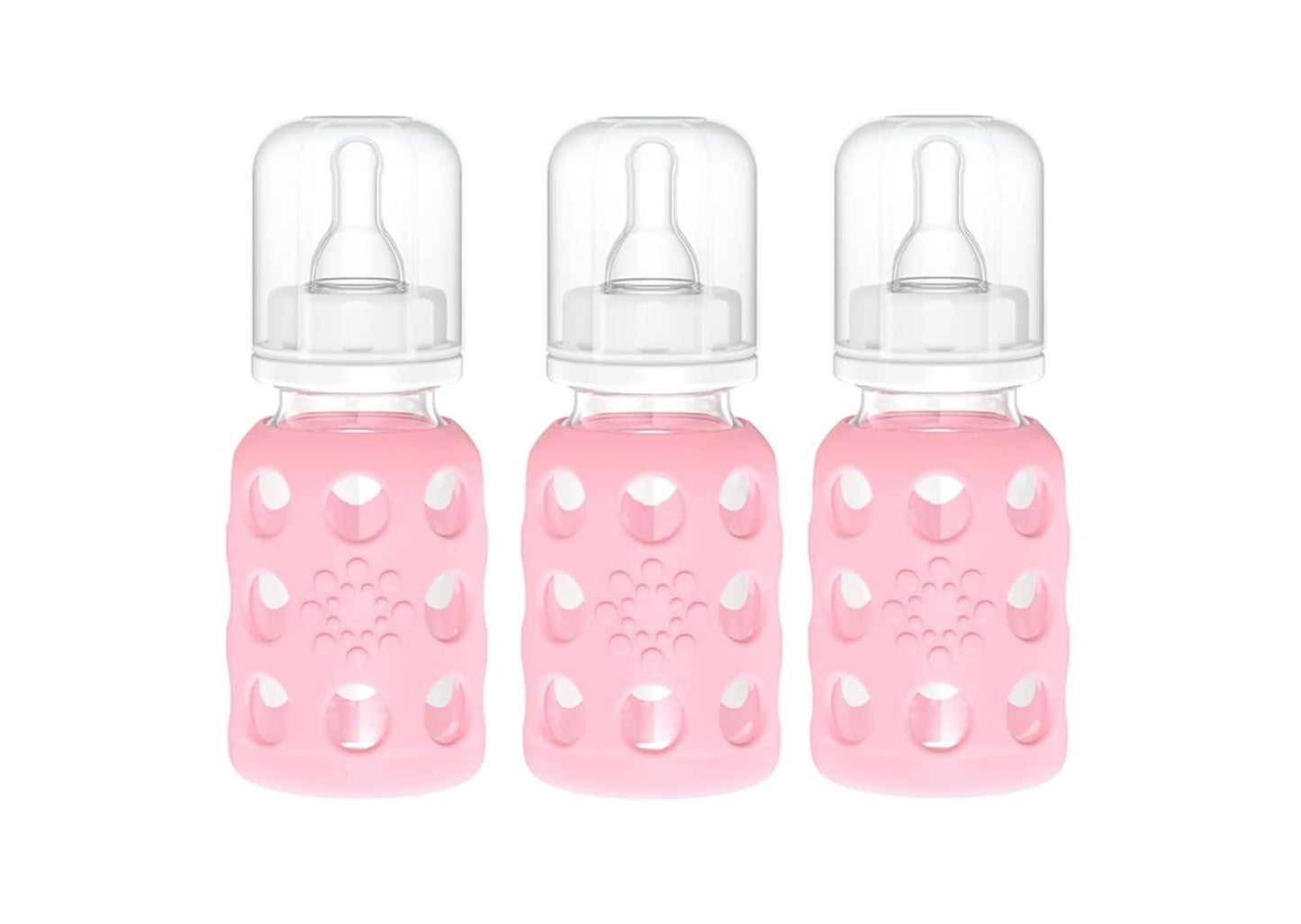 Lifefactory Glass Baby Bottles with Silicone Protection - 3-Pack, 4 oz Bottles, (Pink)