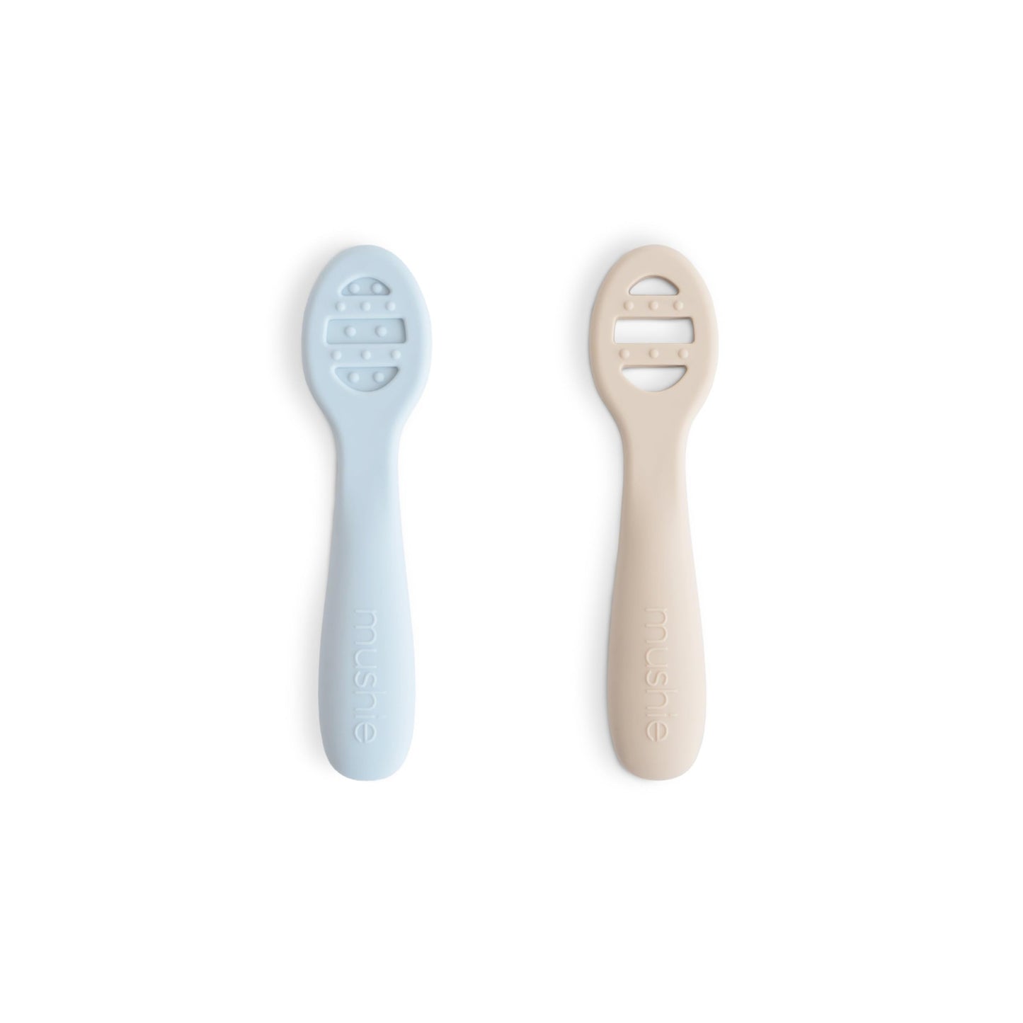 mushie Silicone First Feeding Baby Spoons | 2 Pack (Tradewinds/Shifting Sand)