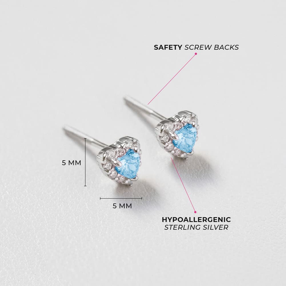 925 Sterling Silver 5mm Multi Cubic Zirconia Diva Heart-Shaped Earrings for Toddlers, Young Girls, and Teens - Brilliant CZ Earrings for Heart-Loving Girls - Adorable and Eye-Catching Jewelry