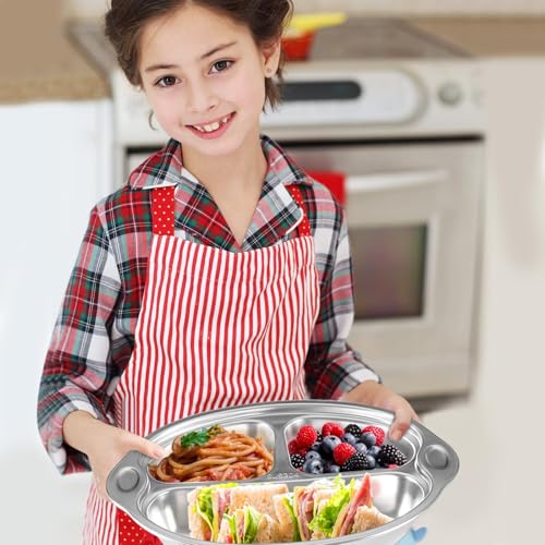 Mrs. Chou® Stainless Steel Baby Suction Plates Divided Designed for Babies and Toddlers, Made of 100% Food-Grade Materials Ideal for Baby-Led Weaning BPA-Free Toddler Feeding Supplies Dishwasher Safe