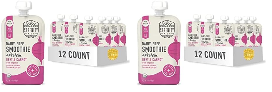 Serenity Kids 6+ Months Dairy-Free Smoothie Baby Food | USDA Organic | Grass Fed Collagen Protein | 3.5 Ounce BPA-Free Pouch | Berry Butternut | 12 Count