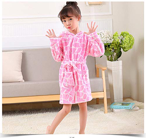 Girls Robes, Plush Soft Coral Fleece Animal Print Hooded Bathrobe for Kids Boys